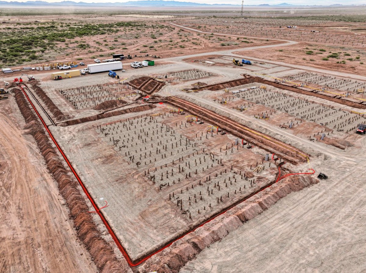 Willcox BESS Facility — aerial overview of pile foundation pads in Willcox, Arizona (Rueben Group)