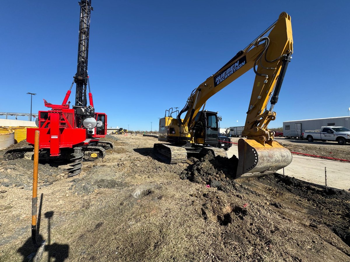 Drilled shaft rig and excavator on a substation jobsite